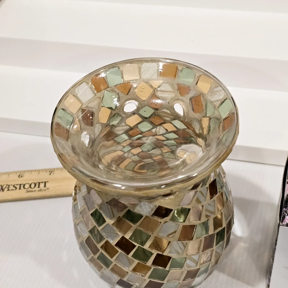 Vintage Yankee Candle Glass Mosaic Tart Candle Holder and Sugared Apple Refills - Picture 12 of 12